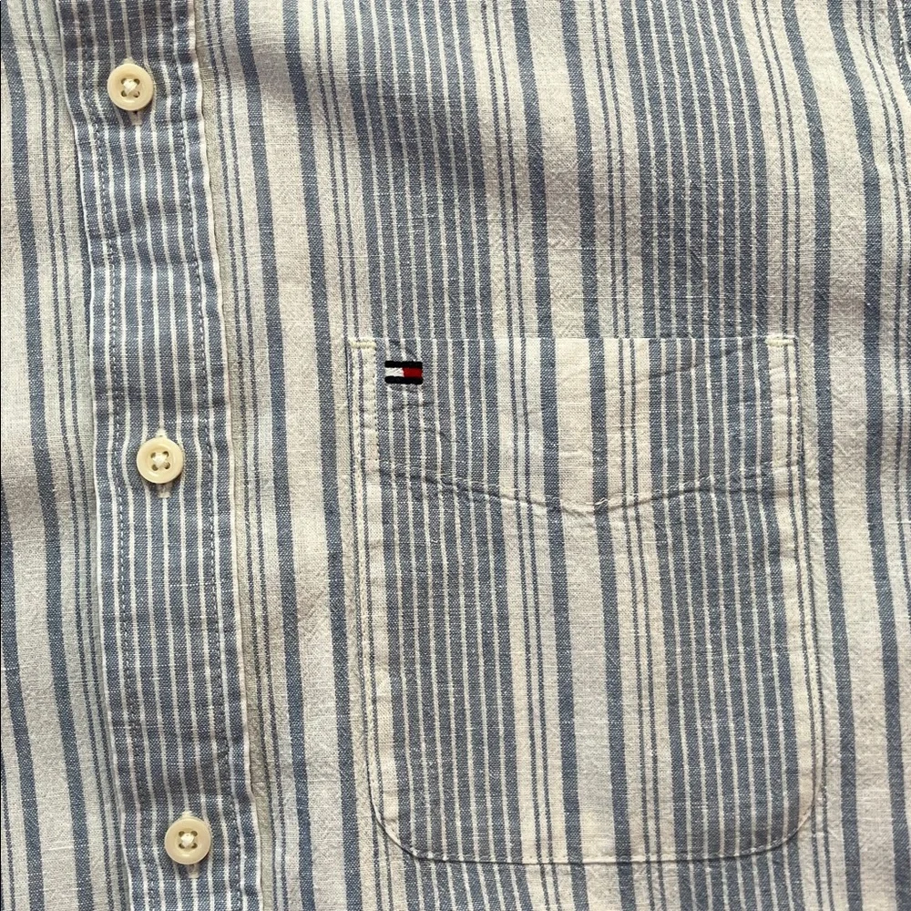 Tommy Hilfiger Striped Linen Short Sleeve Shirt Sz M